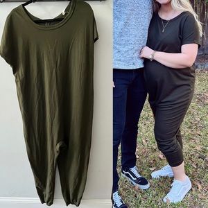 PinkBlush Olive Green Short Sleeved Maternity Jumpsuit